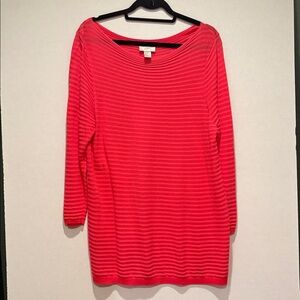 Ann Taylor LOFT - Women's Pullover long sleeve Knit Top. Stripes. Size XL.  Pink